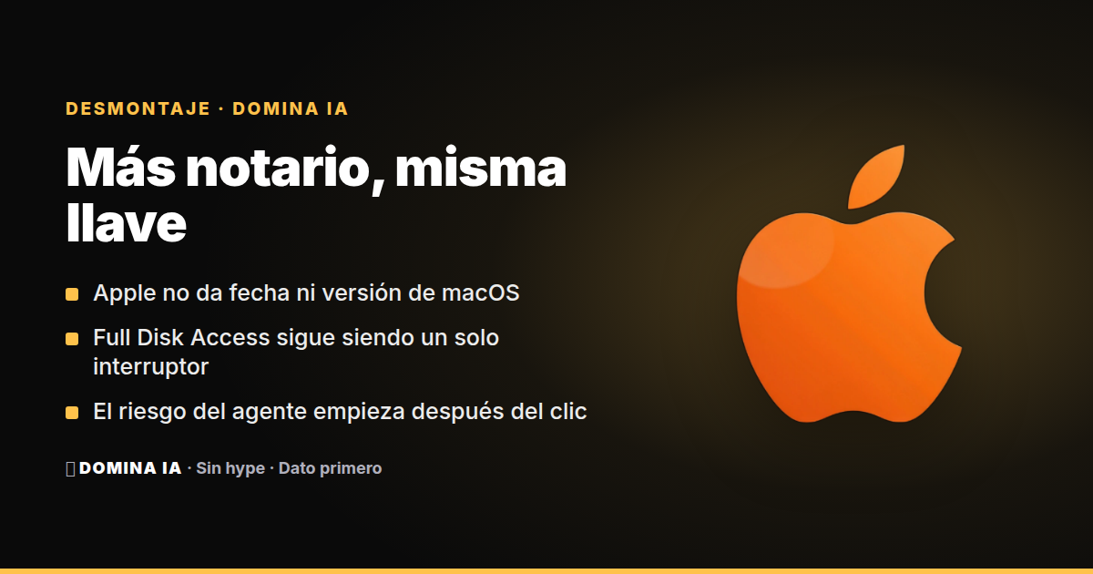 Portada del artículo: Apple pone notario a Full Disk Access por los agentes de IA, pero la llave sigue abriéndolo todo