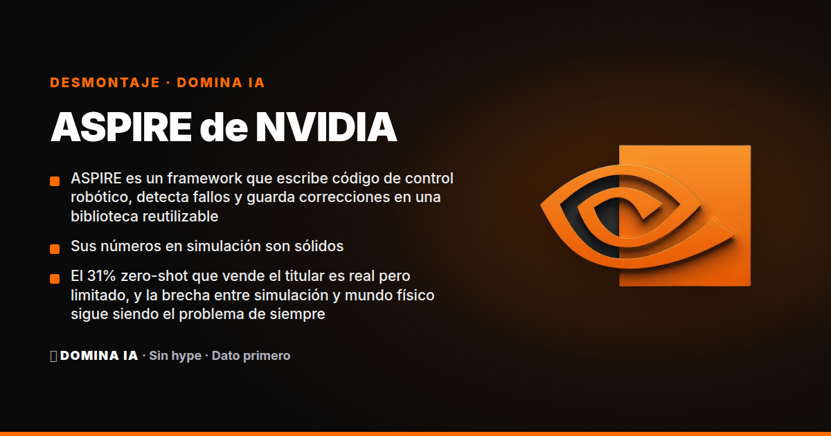 Portada del artículo: ASPIRE de NVIDIA: desmontando el 31% zero-shot que el hype convirtió en revolución robótica