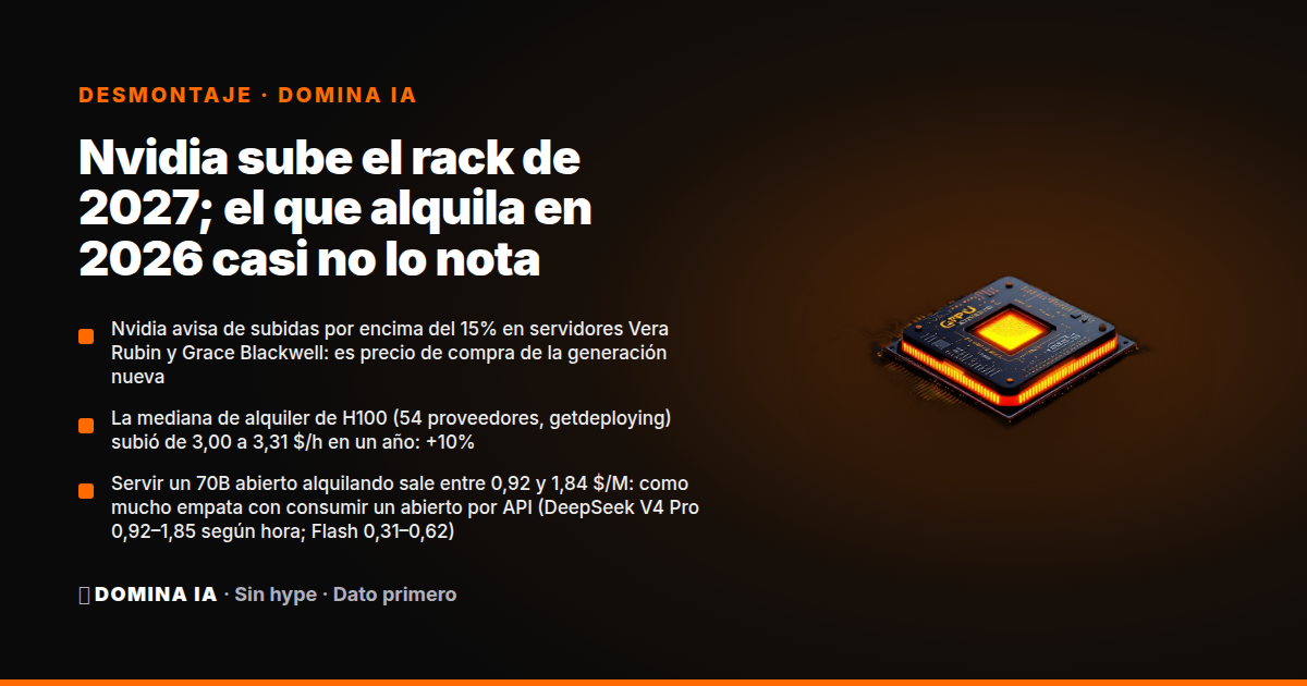 Portada del artículo: Nvidia sube el rack de 2027; el que alquila en 2026 casi no lo nota