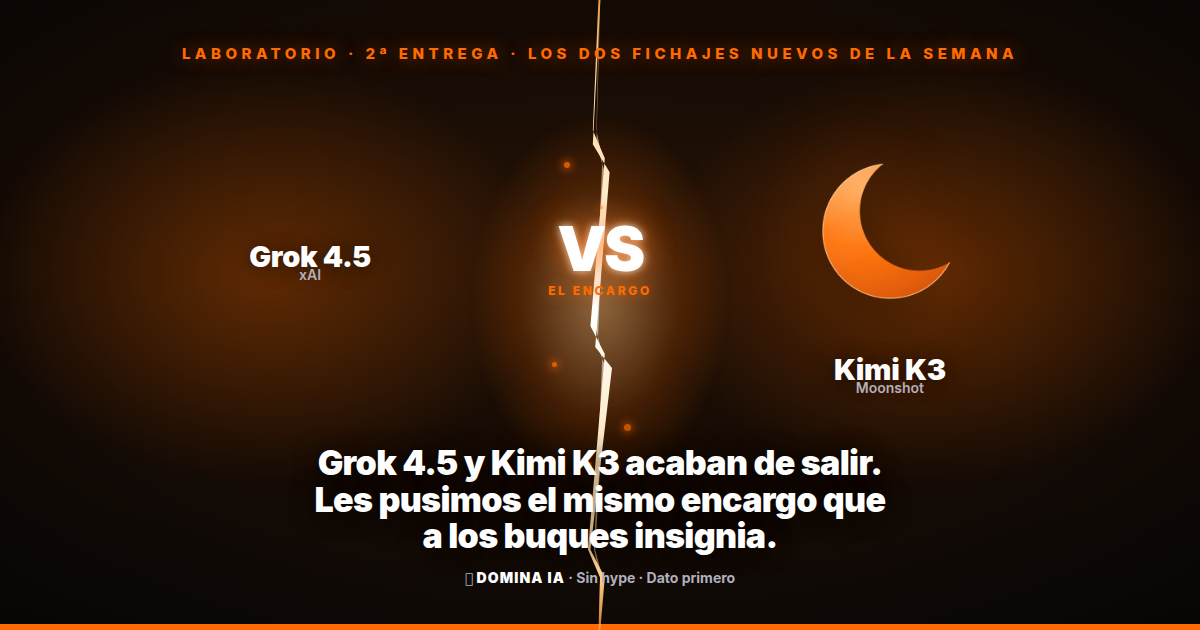 Portada del artículo: Grok 4.5 y Kimi K3 acaban de salir: les pusimos el mismo encargo que a los buques insignia