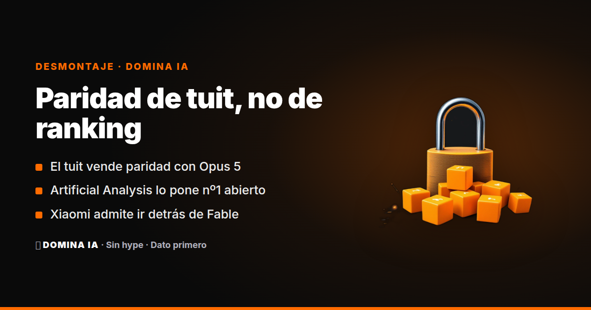 Portada del artículo: MiMo-V2.6: Xiaomi vende paridad con Opus 5. El ranking dice otra cosa