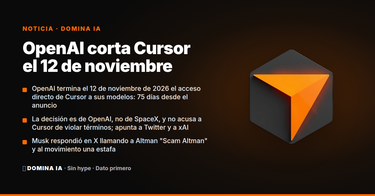 Portada del artículo: OpenAI corta Cursor el 12 de noviembre: 75 días y GPT-5.6 se apaga