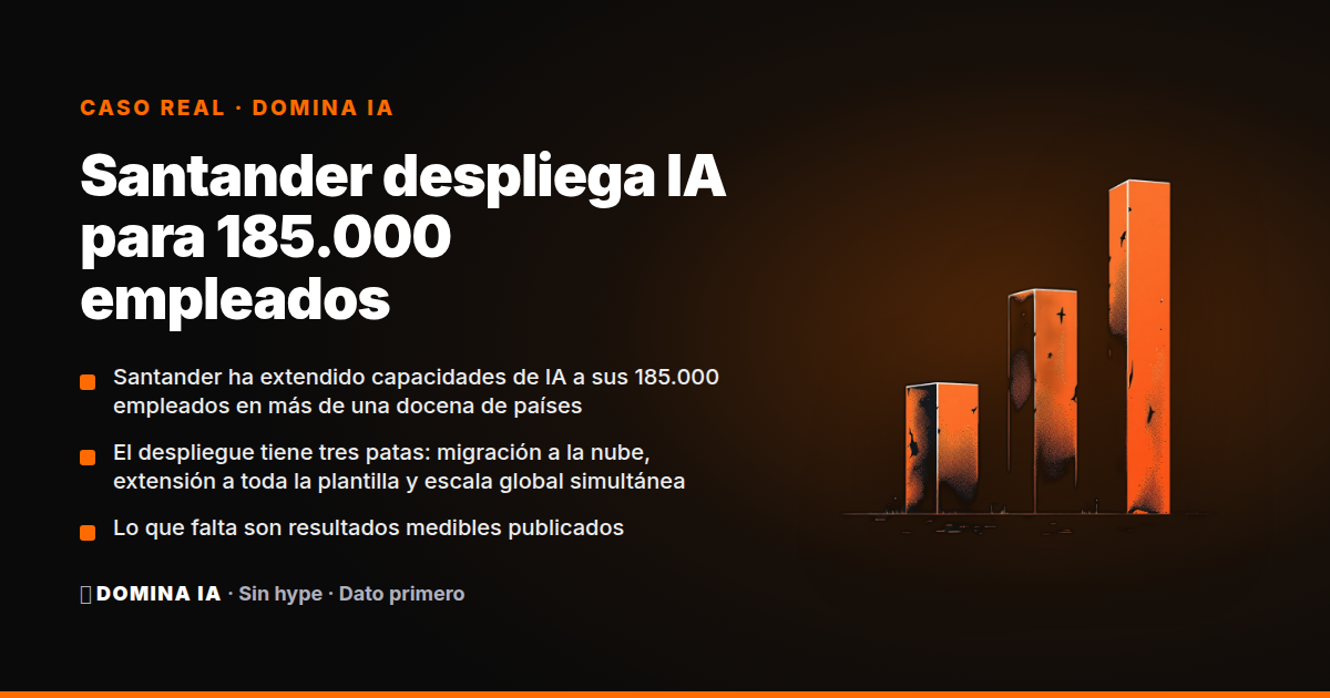 Portada del artículo: Santander despliega IA para 185.000 empleados: lo que se sabe, lo que no y lo que viene