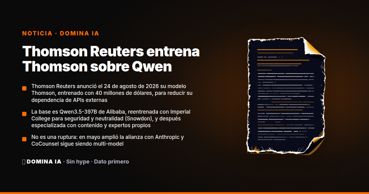 Portada del artículo: Thomson Reuters entrena Thomson sobre Qwen: 40 millones para tener otra factura que enseñar