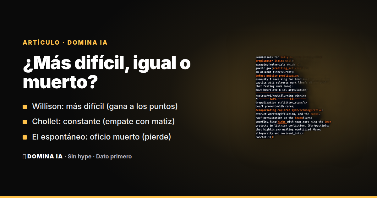 Portada del artículo: Willison, Chollet y el fin del mundo: ¿los agentes de código hacen programar más difícil?